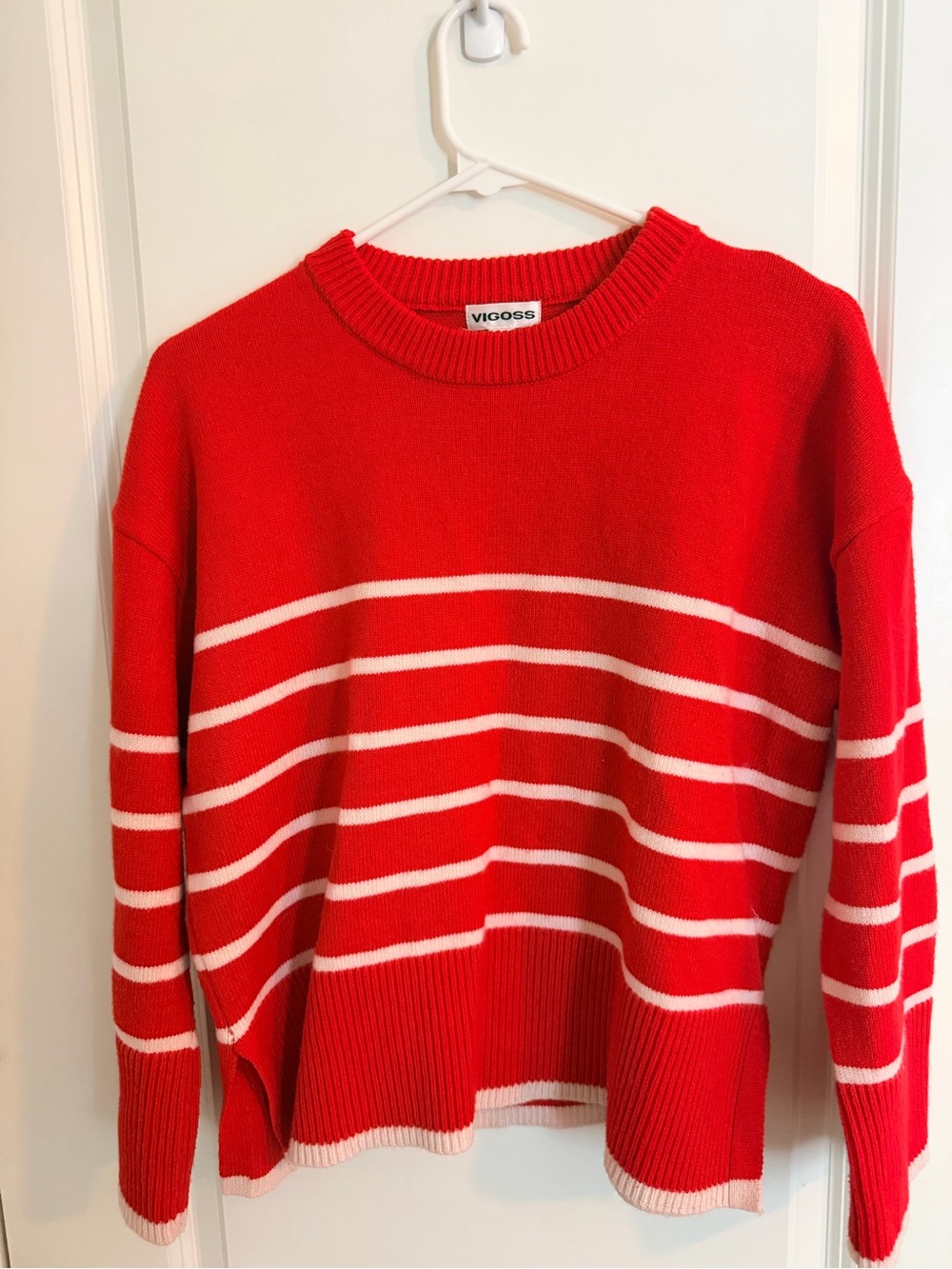 Vigoss Red Crewneck Sweater with White Stripes